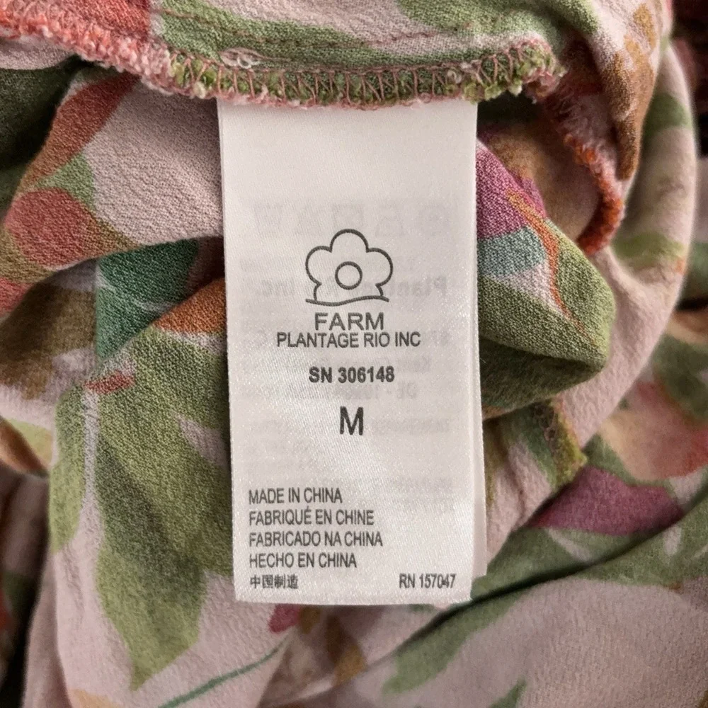 Farm Rio Mango Trees Smocked Bodice Midi Dress Womens Medium Pink Tropical